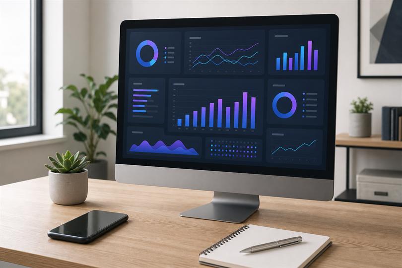 Tela de computador com gráfico de consulta veicular